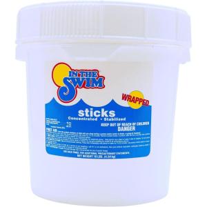 imageIn The Swim 4 Inch Chlorine Sticks for Sanitizing Swimming Pools  Individually Wrapped Slow Dissolving Stabilized Chlorine Sanitizer  90 Available Chlorine 99 Trichlor  10 PoundsChlorine Only
