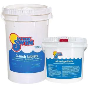 imageIn The Swim Chlorine and Shock Bundle for Sanitizing Swimming Pools  Includes 50 Pound Bucket of 3 Inch Stabilized Chlorine Tablets and 50 Pound Bucket of 68 CalHypo Pool Shock5025 Bundle