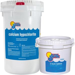 imageIn The Swim Chlorine and Shock Bundle for Sanitizing Swimming Pools  Includes 50 Pound Bucket of 3 Inch Stabilized Chlorine Tablets and 50 Pound Bucket of 68 CalHypo Pool Shock2550 Bundle