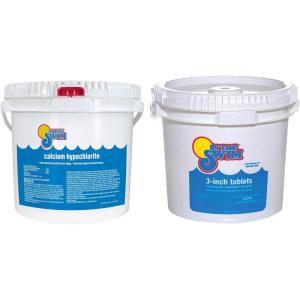 imageIn The Swim Chlorine and Shock Bundle for Sanitizing Swimming Pools  Includes 50 Pound Bucket of 3 Inch Stabilized Chlorine Tablets and 50 Pound Bucket of 68 CalHypo Pool Shock2525 Bundle