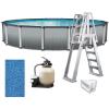 imageIn The Swim 18 Round Above Ground Swimming Pool  Weekender Premium Package  Featuring Sand Filter Pump System and AFrame Ladder