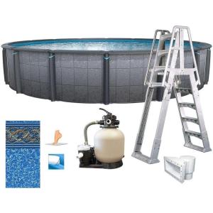 imageIn The Swim 15 Round Above Ground Swimming Pool  Marina Package  Featuring Sand Filter Pump System and AFrame LadderEdge