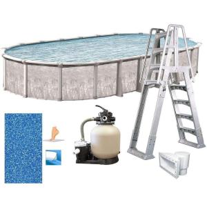 imageIn The Swim 15 x 26 Oval Above Ground Swimming Pool  Marina Package  Featuring Sand Filter Pump System and AFrame LadderMarina