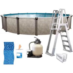 imageIn The Swim 18 Round Above Ground Swimming Pool  Emotion Package  Featuring Sand Filter Pump System and AFrame LadderEpic