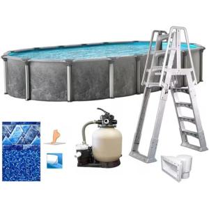 imageIn The Swim 18 x 33 Oval Above Ground Swimming Pool  Emotion Package  Featuring Sand Filter Pump System and AFrame Ladder