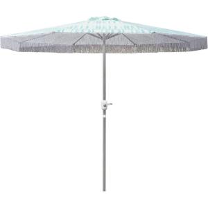 imageIn The Swim 9 Steel Umbrella Aquamarine Fringe  PowderCoated RustFree Frame WeatherResistant with Easy Open Manual Crank