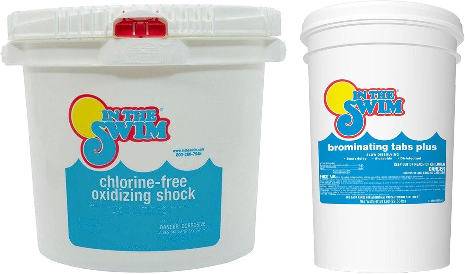 imageIn The Swim 1 Inch Bromine Plus Tablet Sanitizer for Spas Hot Tubs or Swimming Pools  PreStabilized Low Odor Chlorine Alternative  50 PoundsBromine Plus  CF Shock