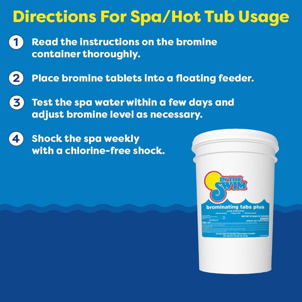 imageIn The Swim 1 Inch Bromine Plus Tablet Sanitizer for Spas Hot Tubs or Swimming Pools  PreStabilized Low Odor Chlorine Alternative  50 PoundsBromine Plus  CF Shock
